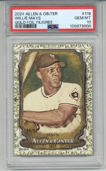 2024 TOPPS ALLEN & GINTER GOLD FOIL FILIGREE WILLIE MAYS /50 PSA 10 LOW POP RARE