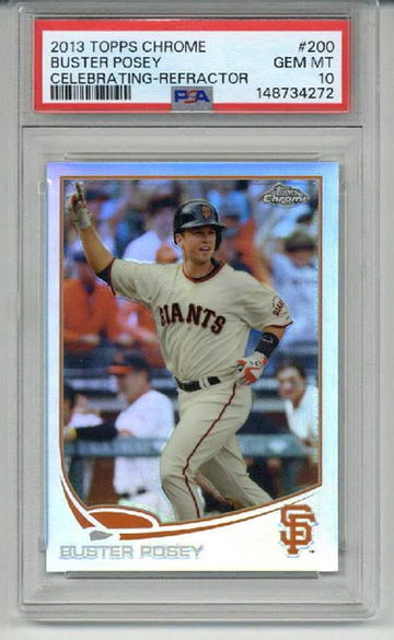2013 TOPPS CHROME CELEBRATING REFRACTOR #200 BUSTER POSEY GIANTS PSA 10 LOW POP