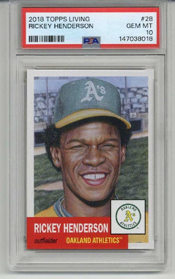 2017 TOPPS LIVING #28 RICKEY HENDERSON CARD OAKLAND A'S PSA 10 LOW POP RARE