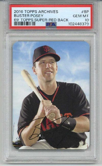 2016 TOPPS ARCHIVES 69' TOPPS SUPER RED BACK BUSTER POSEY /50 PSA 10 LOW POP