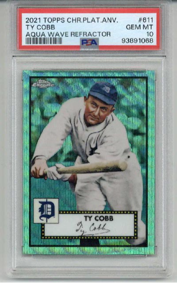 2021 TOPPS CHROME PLATINUM ANNIVERSARY AQUA WAVE REFRACTOR TY COBB PSA 10 RARE