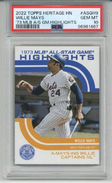 2022 TOPPS HERITAGE HIGH NUMBER 73 ALL STAR GAME HIGHLIGHTS WILLIE MAYS PSA 10