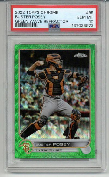 2022 TOPPS CHROME GREEN WAVE REFRACTOR BUSTER POSEY GIANTS /99 PSA 10 LOW POP