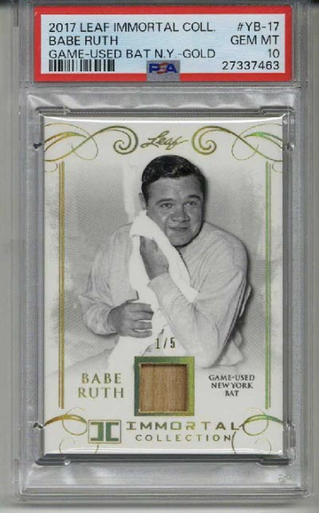 2017 LEAF IMMORTAL COLLECTION GAME USED BAT GOLD BABE RUTH /5 YANKEES PSA 10