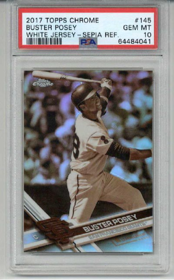 2017 TOPPS CHROME WHITE JERSEY SEPIA REFRACTOR BUSTER POSEY GIANTS PSA 10 RARE