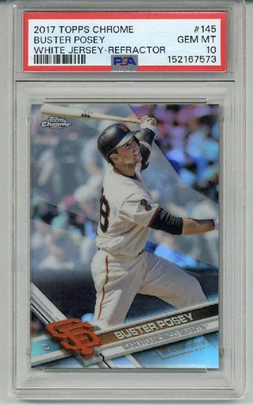 2017 TOPPS CHROME WHITE JERSEY REFRACTOR #145 BUSTER POSEY GIANTS PSA 10 LOW POP