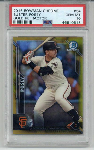 2016 TOPPS BOWMAN CHROME GOLD REFRACTOR #54 BUSTER POSEY /50 PSA 10 LOW POP RARE