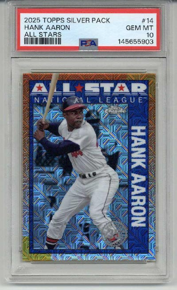 2025 TOPPS SILVER PACK 1990 CHROME ALL STARS #14 HANK AARON BRAVES PSA 10 RARE