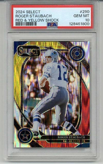 2024 PANINI SELECT RED & YELLOW SHOCK #290 ROGER STAUBACH COWBOYS PSA 10 LOW POP