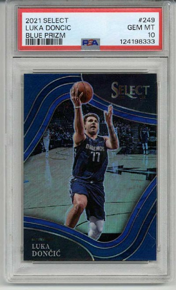 2021 PANINI SELECT BLUE PRIZM #249 LUKA DONCIC CARD MAVERICKS PSA 10 LOW POP