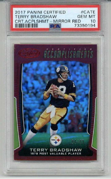 2017 PANINI CERTIFIED ACCOMPLISHMENTS MIRROR RED TERRY BRADSHAW /99 PSA 10 RARE