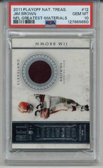 2011 PANINI PLAYOFF NATIONAL TREASURES GREATEST MATERIALS JIM BROWN /99 PSA 10