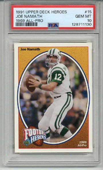 1991 UPPER DECK HEROES 1969 ALL PRO #15 JOE NAMATH JETS PSA 10 LOW POP RARE