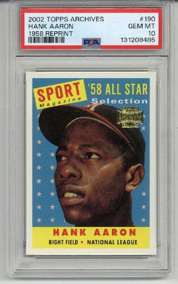 2002 TOPPS ARCHIVES 1958 REPRINT #190 HANK AARON CARD BRAVES PSA 10 LOW POP RARE