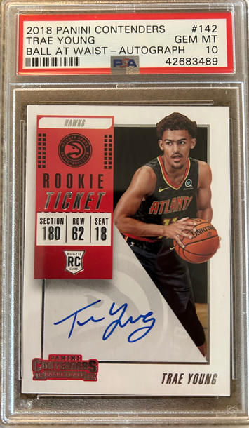 2018 Panini Contenders Trae Young Auto Rookie Ticket Ball At Waist PSA 10 Gem Mint Rookie RC
