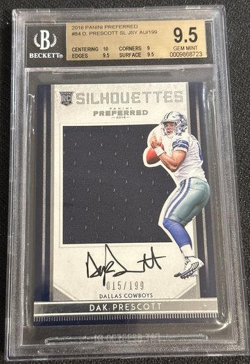2016 Dak Prescott Rookie Auto player worn Jersey Silhouettes Patch /199 RPA Dallas Cowboys
