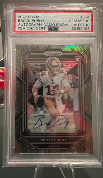 2022 Prizm Brock Purdy Camo auto psa 10 auto 10