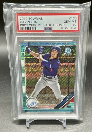 2019 Bowman Gavin Lux Prospects Chrome Aqua Shmr. Refractor #130 /125 PSA 10