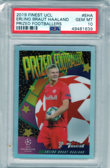 Erling Haaland 2019 Topps Finest UCL RC Rookie Prized Footballers PSA 10