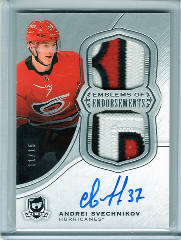 2018-19 The Cup Andrei Svechnikov Emblems of Endorsements RC Auto Patch 11/15