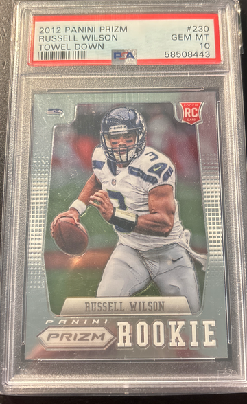 2012 Panini Prizm #230 Russell Wilson Towel Down RC Rookie PSA 10 GEM MINT