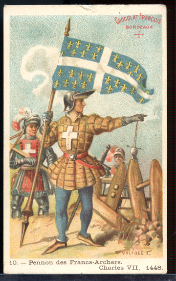 Antique 1880s French Trade Card Chocolat François #14 Francs-Archers Flag 1448