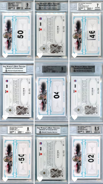 2007 National Treasures Drew Brees Laundry Tag /10 - 8/10 COMPLETE LOT - BGS Graded