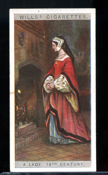 1929 Wills Cigarette Card English Period Costumes #14 A Lady 16th Century Tudor