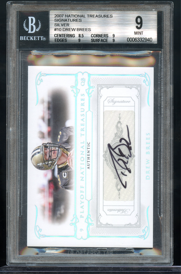 2007 National Treasures Silver Drew Brees AUTO /50 BGS 9/10 HOF Rare