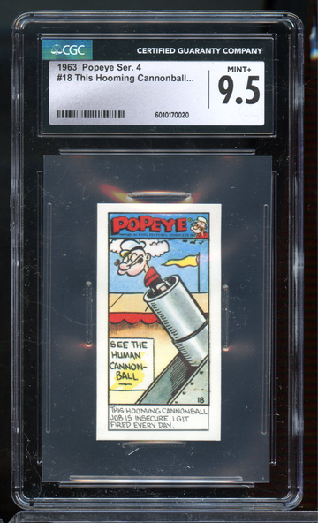 1963 Primrose Confectionery Popeye 4th Series #18 HOOMING CANNONBALL CGC 9.5 MINT+