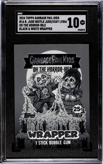 2024 GPK Oh the Horror-ible #16B Jude Beetle Jude / Icky Lydia - BLACK & WHITE WRAPPER - SGC 10 GEM MINT