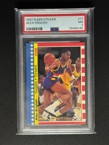 Alex English 1987 Fleer Sticker PSA 7
