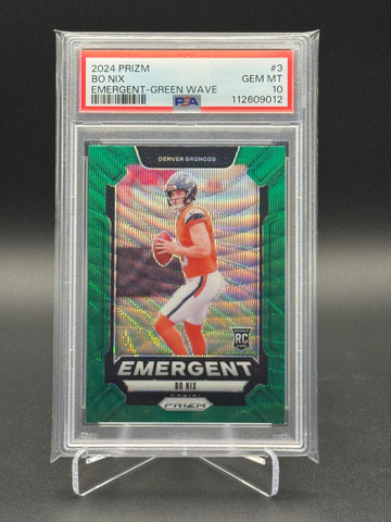 Bo Nix 2024 Prizm Green Wave Emergent PSA 10