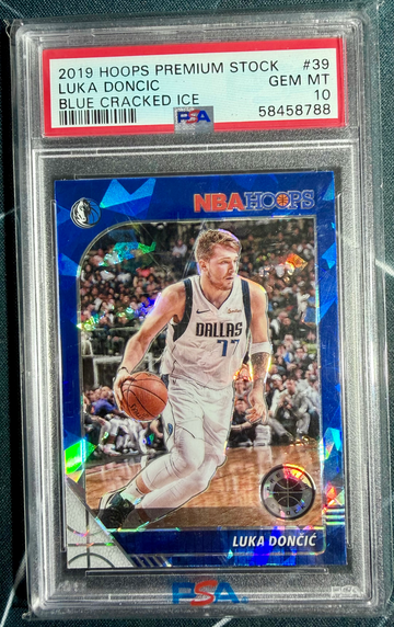 2019 Hoops Premium Stock Luka Doncic Prizm Blue Cracked Ice PSA 10