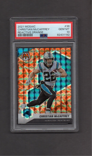 2021 Panini Mosaic Reactive Orange #36 Christian McCaffrey PSA 10 Panthers POP 1