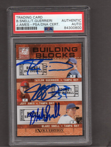 Blake Snell Taylor Guerrieri Jeff Ames Triple Signed Autographed 2011 Elite Extra Edition #6 RC PSA DNA COA