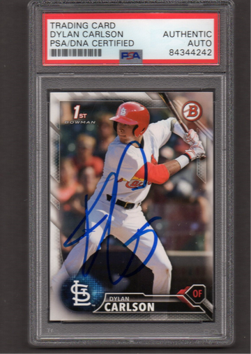 Dylan Carlson Signed Autographed 2016 Bowman Draft #3 PSA DNA COA RC