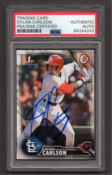 Dylan Carlson Signed Autographed 2016 Bowman Draft #3 PSA DNA COA RC