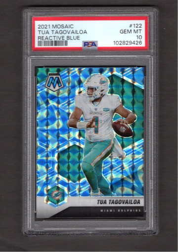 2021 Mosaic Reactive Blue #122 Tua Tagovailoa PSA 10 Dolphins