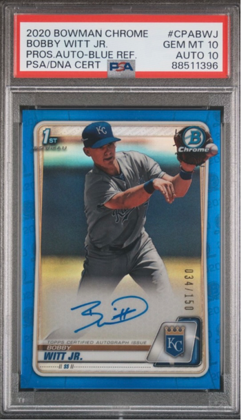 2020 Bowman Chrome Bobby Witt Jr Auto True Blue GEM MT 10 Auto 10