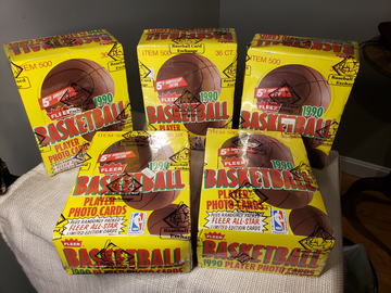 Lot of 5 - 1990 Fleer Basketball Wax Box BBCE Verified and Wrapped!