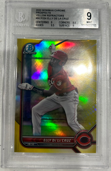 2022 Bowman Chrome Prospects Yellow Refractors Elly De La Cruz BGS 9