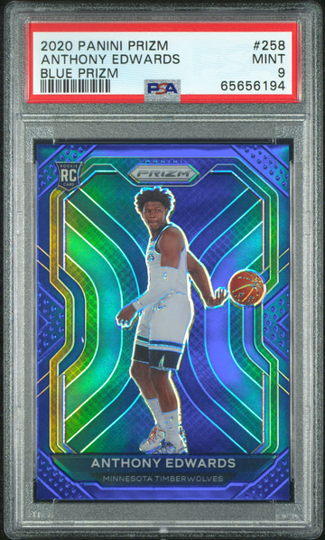 2020 Panini Prizm #258 Anthony Edwards RC Blue Prizm /199 PSA 9 Mint