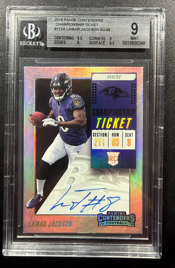 2018 Panini Contenders Championship Ticket Lamar Jackson Rc Auto 1/49 Bgs 9 