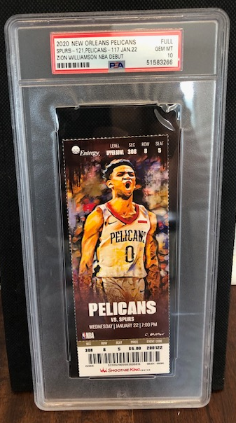 2020 Zion Williamson NBA Debut Unused Ticket PSA Gem Mint 10