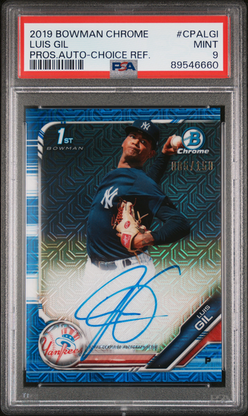 2019 Bowman Chrome Luis Gil Prospect Autograph Blue HTA Choice Refractor PSA 9