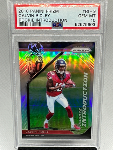 2018 SILVER PRIZM ROOKIE INTRO #RI-9 CALVIN RIDLEY FALCONS RC PSA 10 GEM-MT