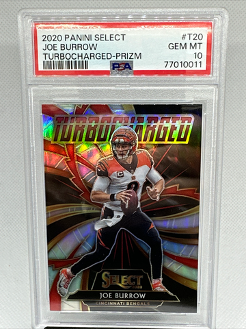 2020 Panini SELECT #T20 JOE BURROW Turbocharged SILVER Prizm PSA 10 GEM MINT RC