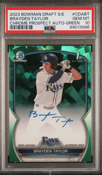 2023 Bowman Draft Brayden Taylor Sapphire Green Auto /99 PSA 10
