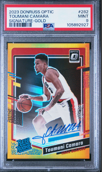 2023 Donruss Optic Toumani Camara Gold Auto /10 PSA 9